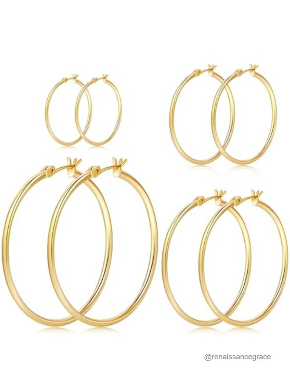 14k Gold Plated Hoop Earrings Set Hypoallergenic Sterling Silver Post Thin Hoops